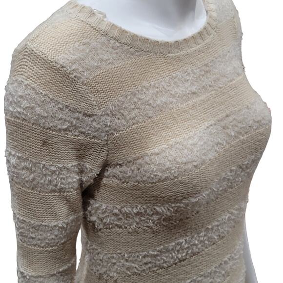 T/O Sweaters Knit Sweater Dress Women Sz M Neutral Taupe Beige 3/4 Sleeve Fuzzy - Picture 2 of 10